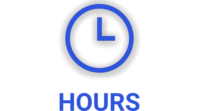 A yellow clock face icon with the text Hours