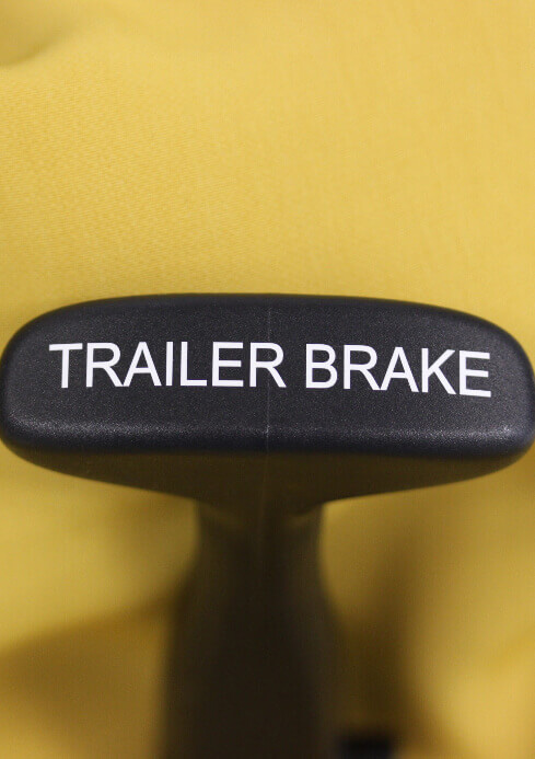 black acetal polymer handle, laser marked to read trailer brake