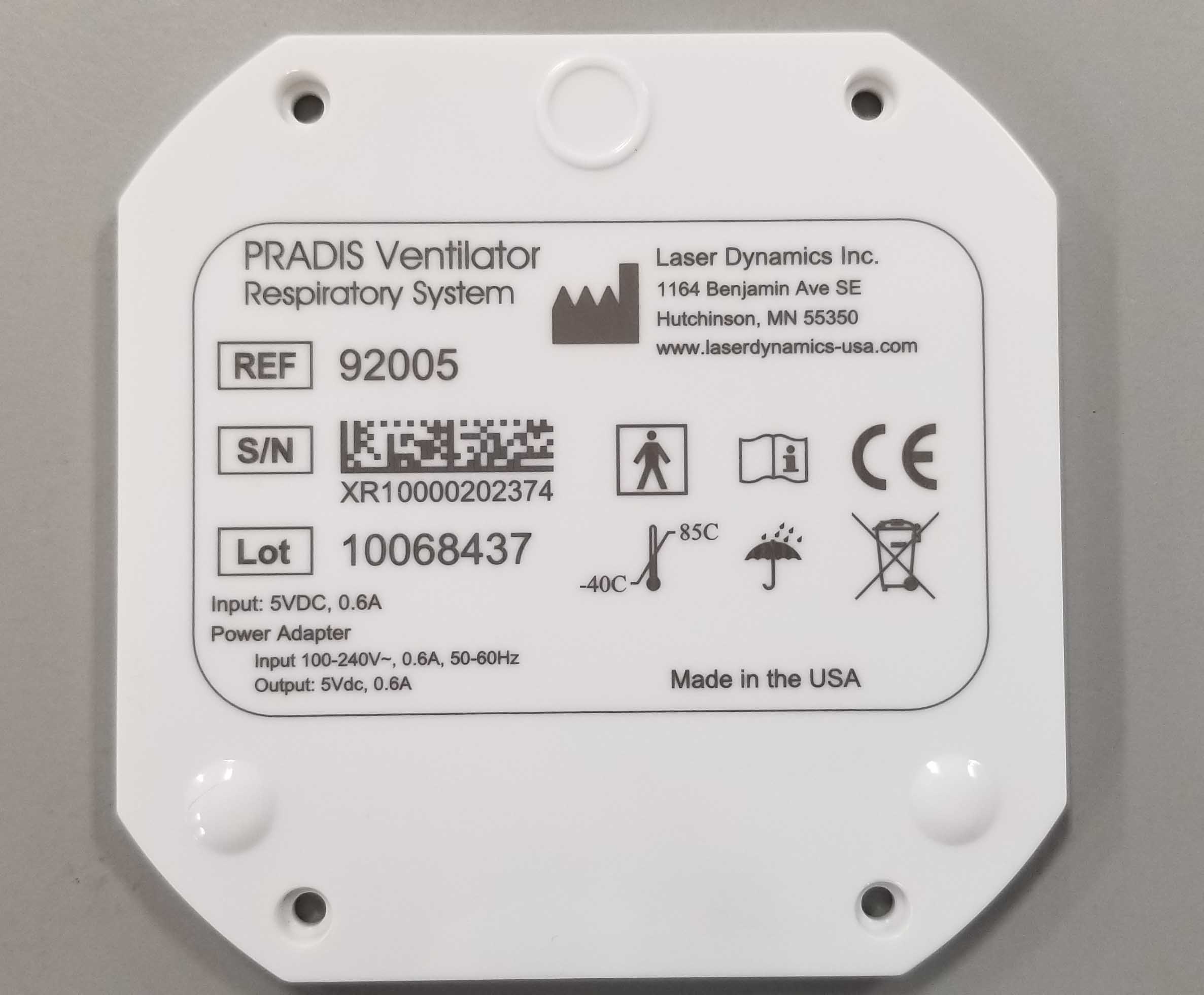 laser marking of serial number, lot codes, reference numbers and icons on white makrolon part